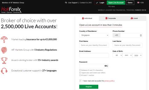 Create your live account at HotForex