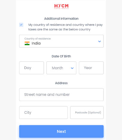 HYCM forex broker registration form