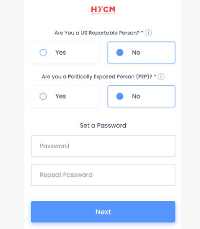 HYCM forex broker registration - step 4