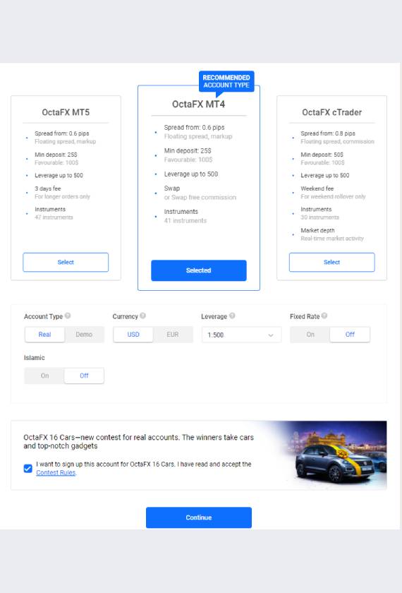 OctaFX broker account type