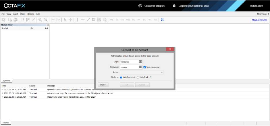 OctaFX broker trading platform