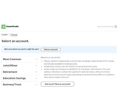 Select an account type at TD Ameritrade